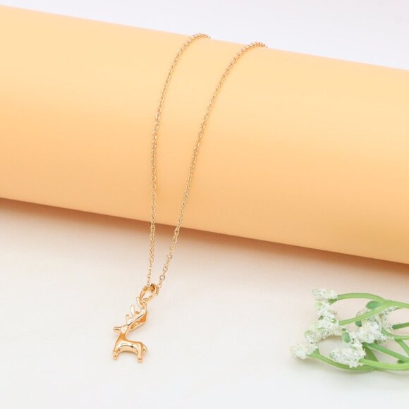 Reindeer Pendant Rose Gold Necklace with Delicate Chain, XPNL0399 - Picture 11 of 13